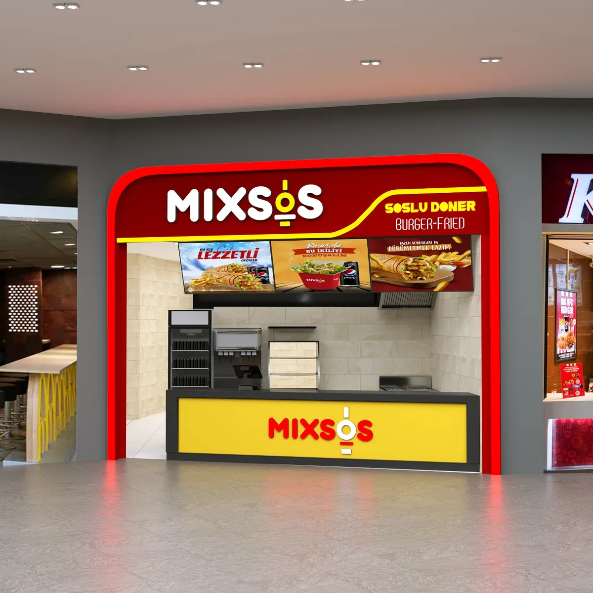 Mixsos AVM Food Court konsepti (3D tasarım)