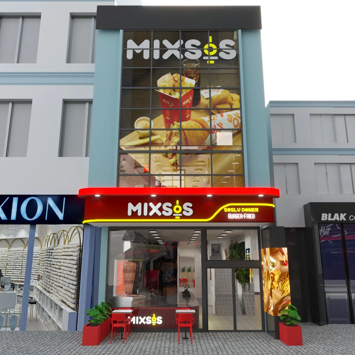 Mixsos cadde mağazası tasarımı, ön görünüm