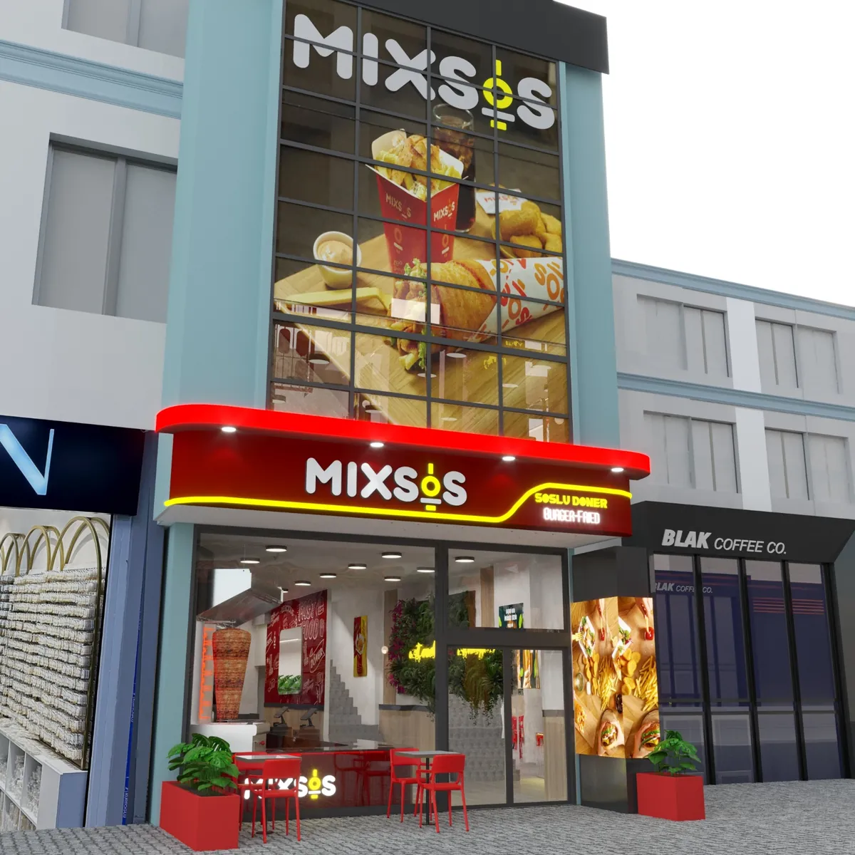 Mixsos cadde mağazası tasarımı, yan görünüm